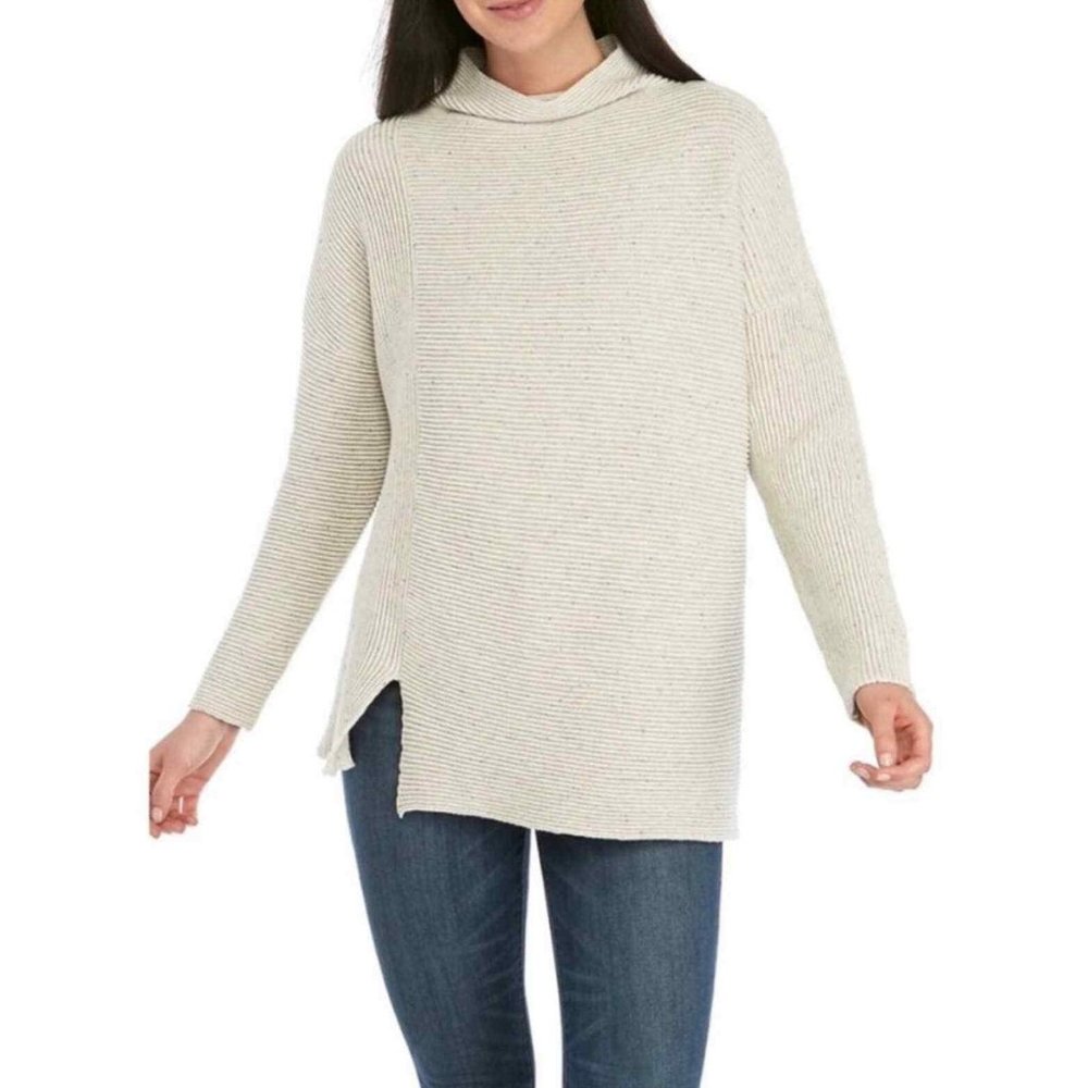 French Connection Mozart Mock‎ Neck Light Grey Cotton Confetti Jumper Sweater XS